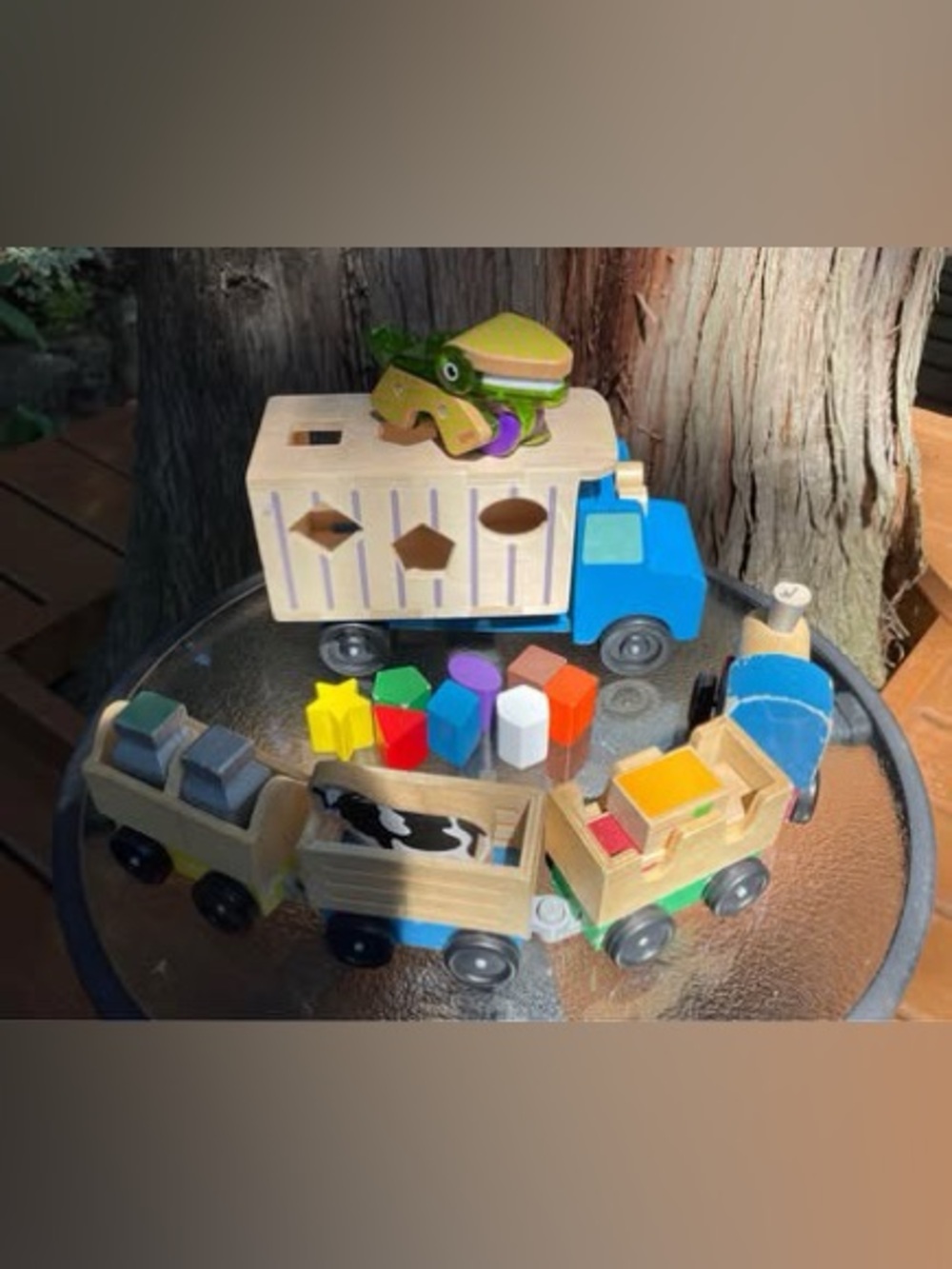 SET ~ Melissa & Doug Wooden Farm Train Set / Dump Truck